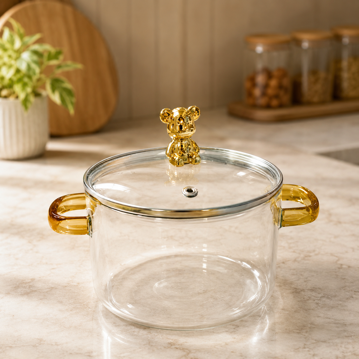 Medium Casserole with Lid & Side Handles – Transparent Serving Pot for Kitchen, Dining & Food Storage