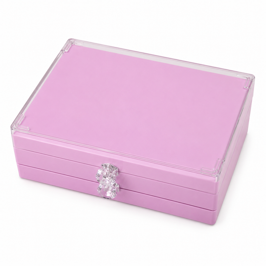 Assorted Multi-Tier Jewellery Box with Clear Compartments & Crystal Knobs