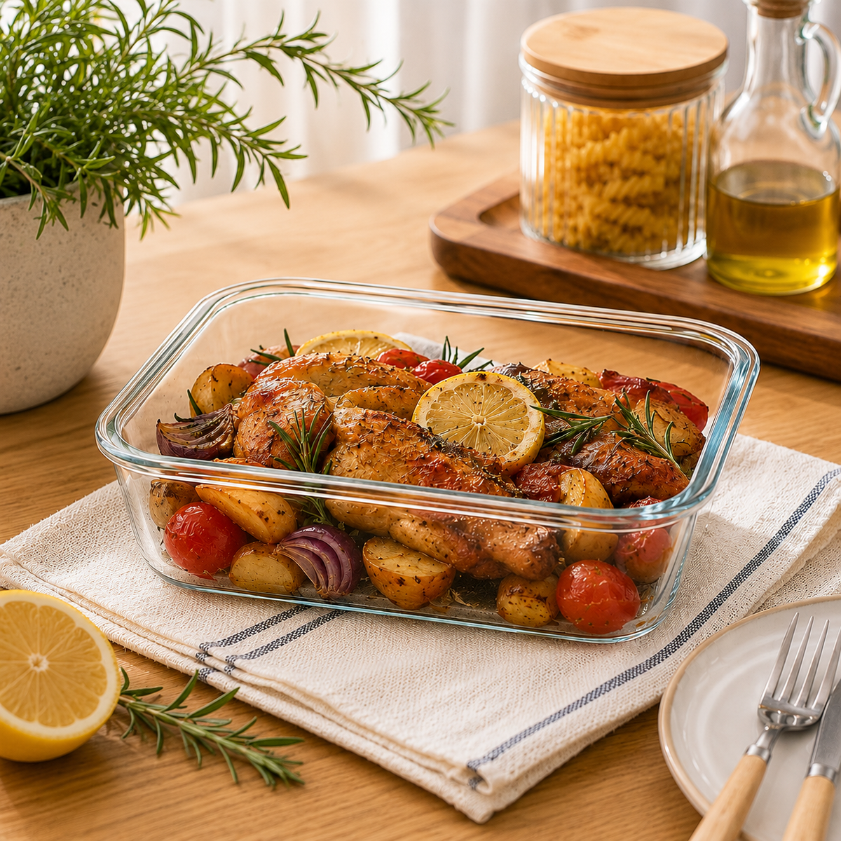 1.16L Rectangular Clear Glass Baking & Serving Dish – Durable Heat-Resistant 199×146 mm Glassware (1 Pc)