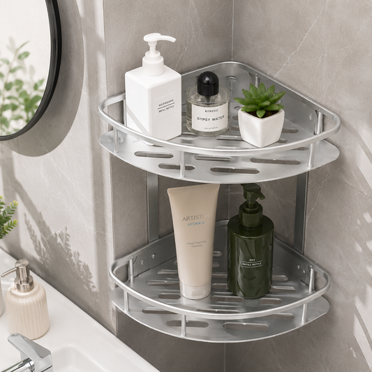 2-Tier Rustproof Bathroom Corner Rack with Drainage Shelves