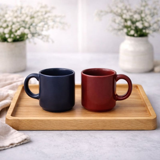 Set of 2 Mini Ceramic Coffee Mugs Mehroon & Dark Blue Color Cups | Modern Tea & Coffee Mug Set - Habitt