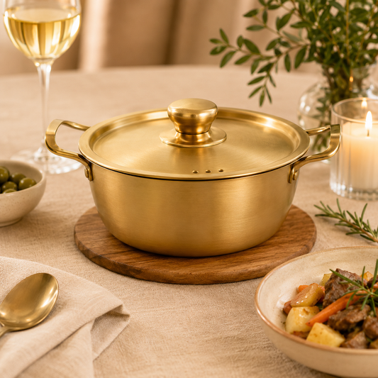 Golden Pot with Lid – Plain Finish | 18 cm / 20 cm / 22 cm