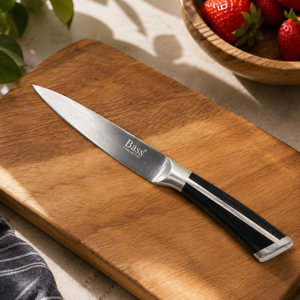 Bass Stainless Steel Kitchen Knife – 1 Piece (Black Handle)