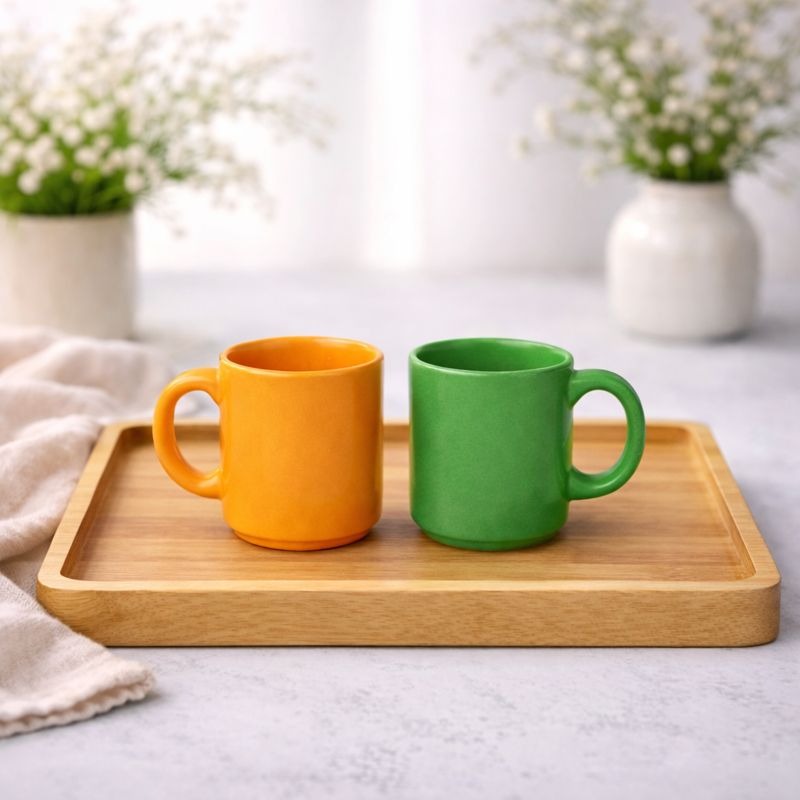 Set of 2 Mini Ceramic Coffee Mugs – Orange & Green Color Cups | Modern Tea & Coffee Mug Set - Habitt