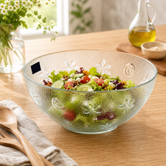 2-Piece Textured Clear Glass Bowl Set – 240 mm Large Serving & Mixing Bowls