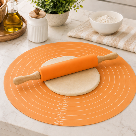 Assorted Color Rolling Pin with Non-Slip Silicone Dough Mat Set