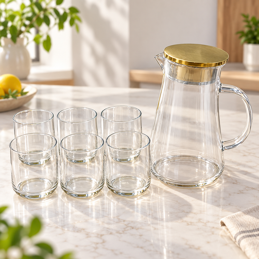 6 Piece Transparent Water Set with Jug | Drinkware Set