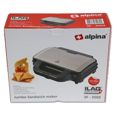 Alpina SF-2502-SB Jumbo Sandwich Maker | 1400W Non-Stick Electric Sandwich Grill – Black & Stainless Steel - Habitt