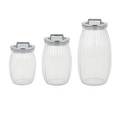 3 Pcs Sealed Storage Jars with Vertical Stripes & Handles – Variants: Gold, Rose Gold, Silver - Habitt