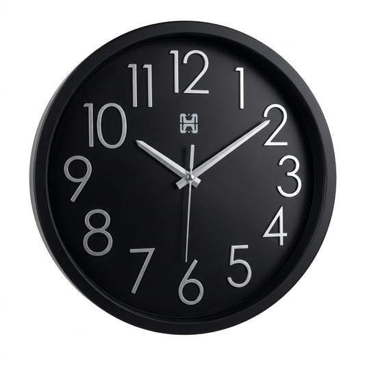 Heritage Bradford Wall Clock 14.5 Inch – Modern Black Dial with White Numerals & Minimalist Style (Plastic) - Habitt