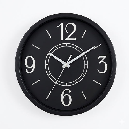 Heritage Bradford Wall Clock 14.5 Inch – Sleek Black Dial with Silver Accents & Modern Heritage Design (Plastic) - Habitt