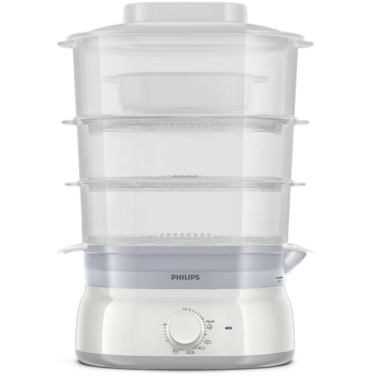 Philips Daily Collection Food Steamer 900W with 3-Tier Baskets, Egg Rack & Rice Bowl (HD9125/90) - Habitt
