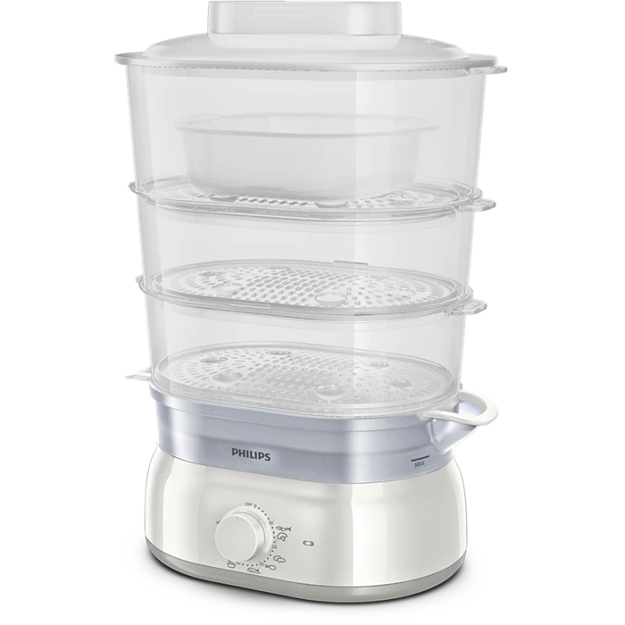 Philips Daily Collection Food Steamer 900W with 3-Tier Baskets, Egg Rack & Rice Bowl (HD9125/90) - Habitt
