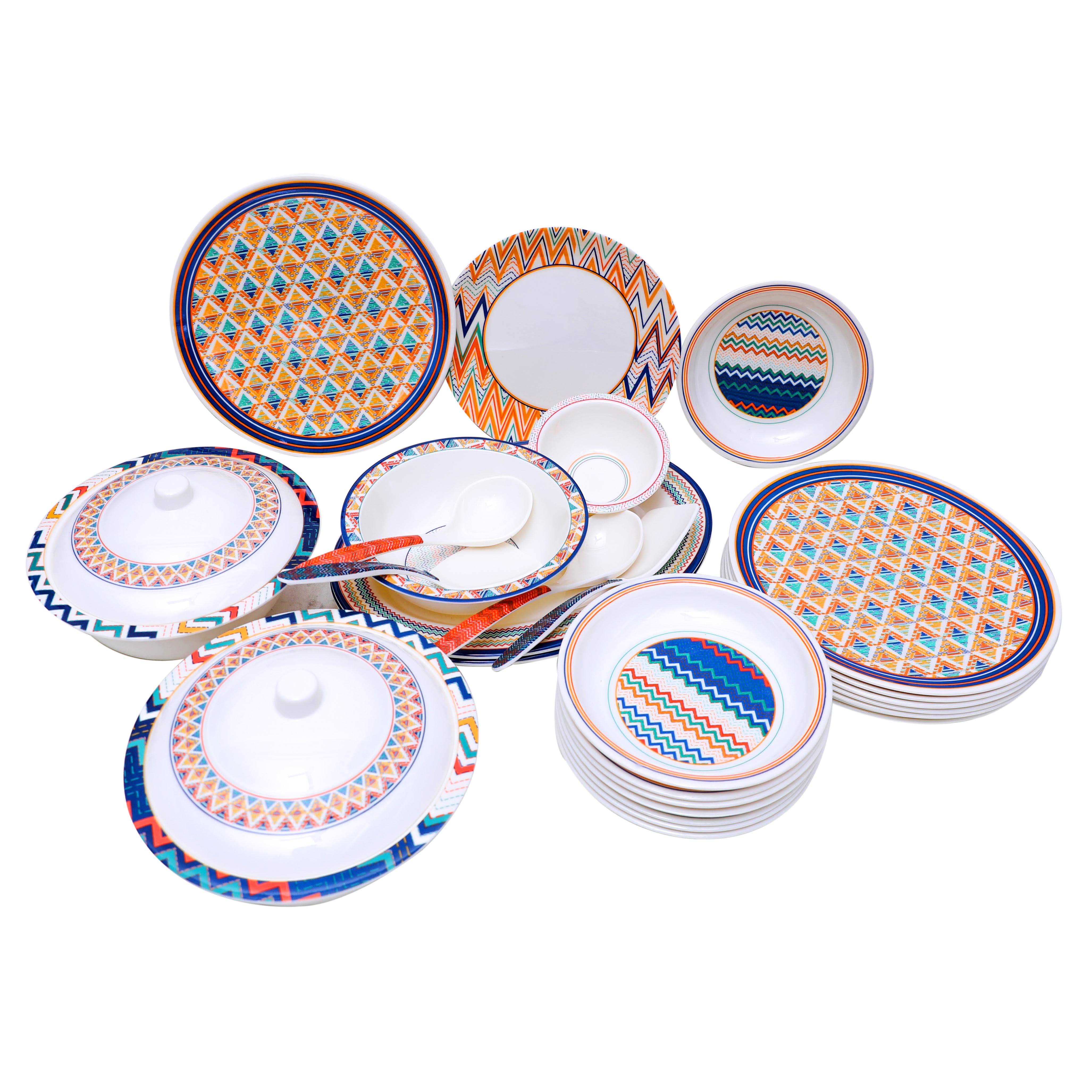 43PCS 8 Person Dinner Set Coloured Chevron - Habitt