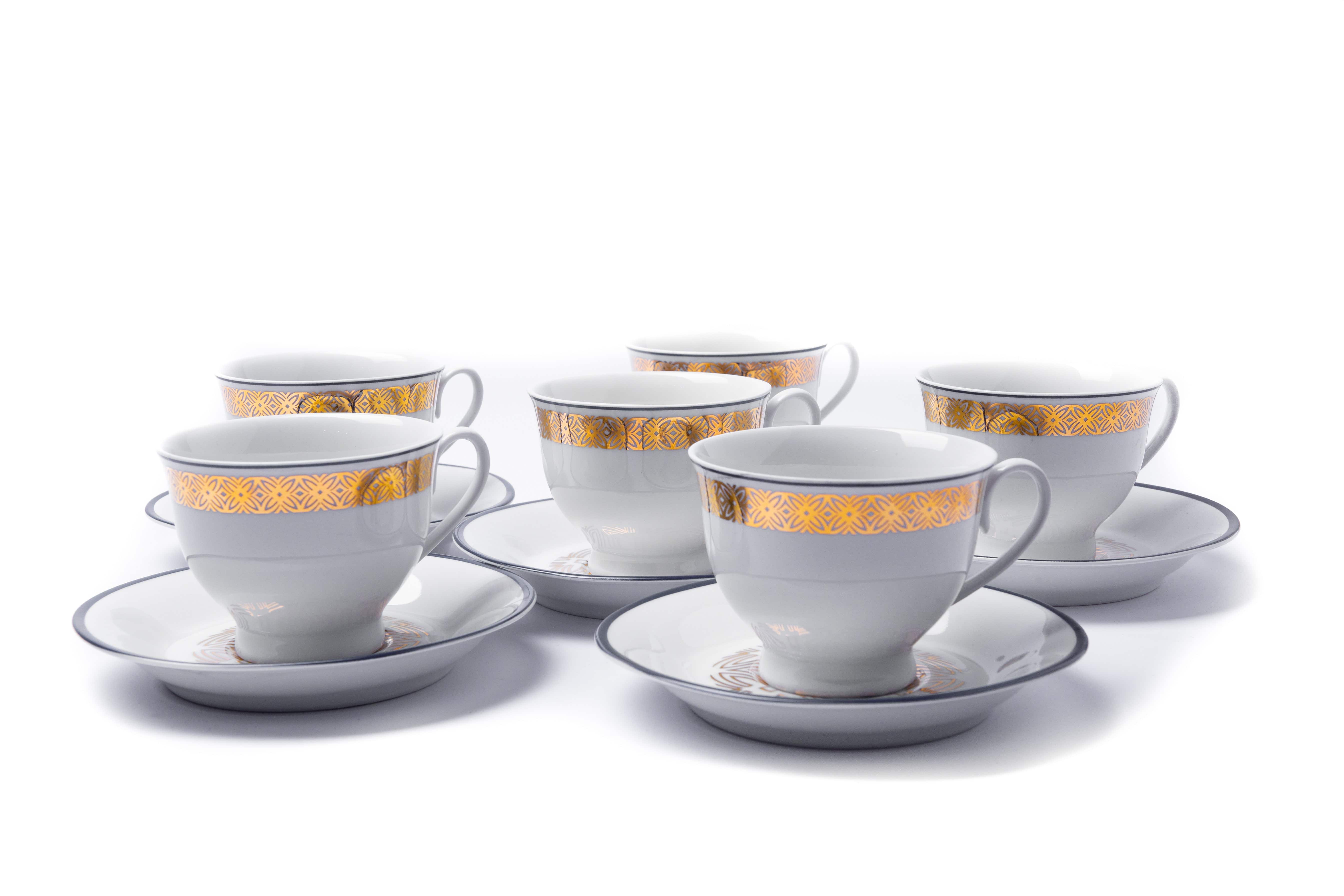 12Pcs Cup & Saucer (Gold Jaal Blue) - Habitt