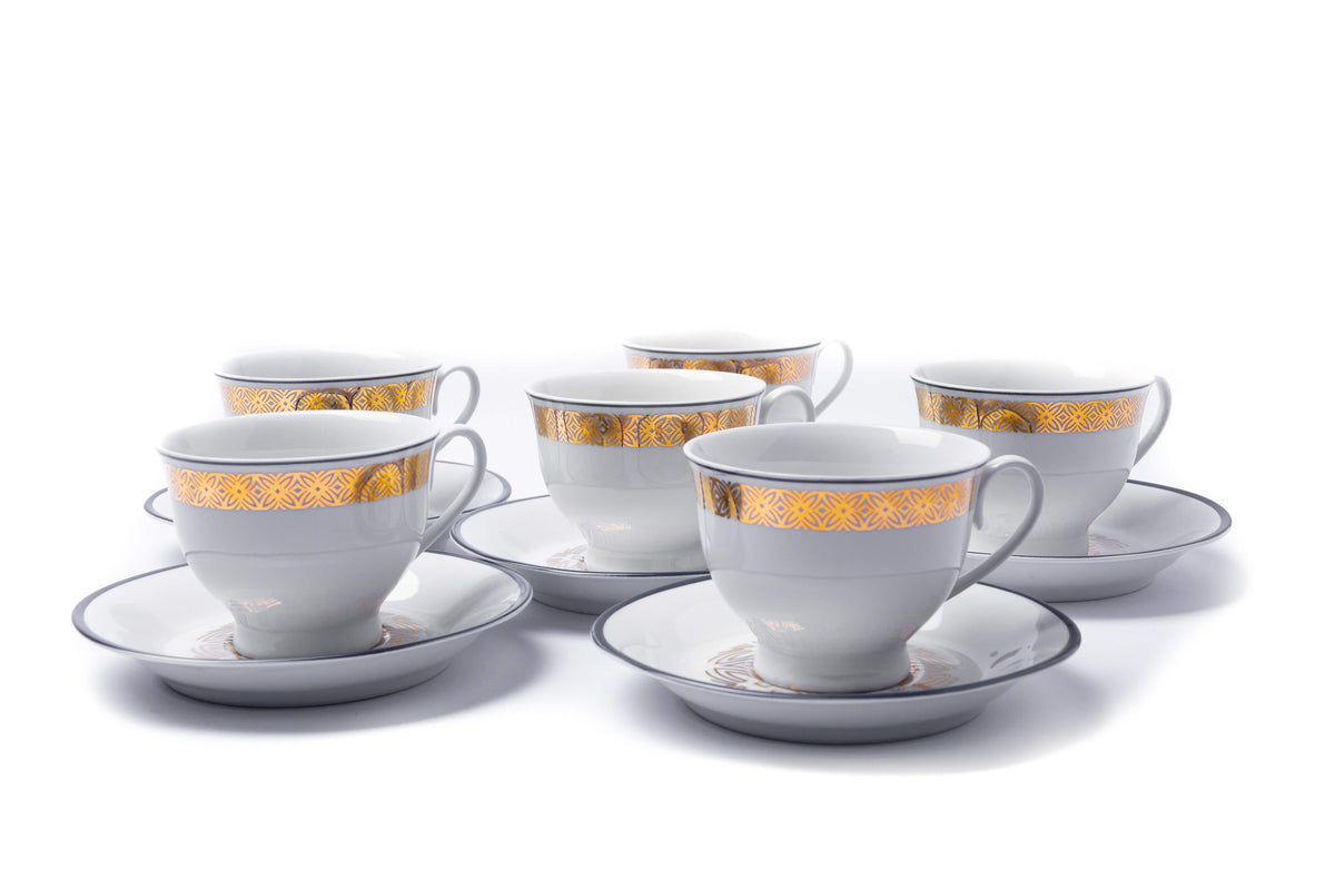 12Pcs Cup & Saucer (Gold Jaal Blue) - Habitt